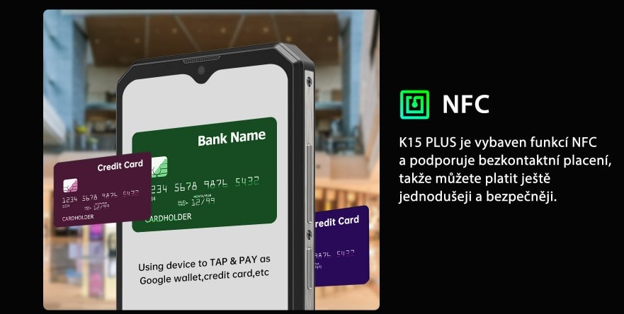 Oukitel K15 Plus NFC pro bezkontaktní platby telefonem